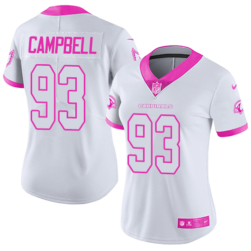 Women's Limited Calais Campbell Nike Jersey White/Pink - #93 Rush Fashion NFL Arizona Cardinals